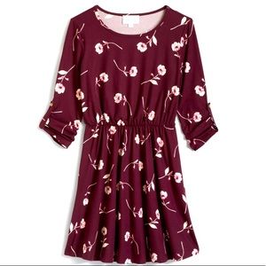 FRENCH GREY Floral Knit Dress with fitted waist and quarter length sleeves